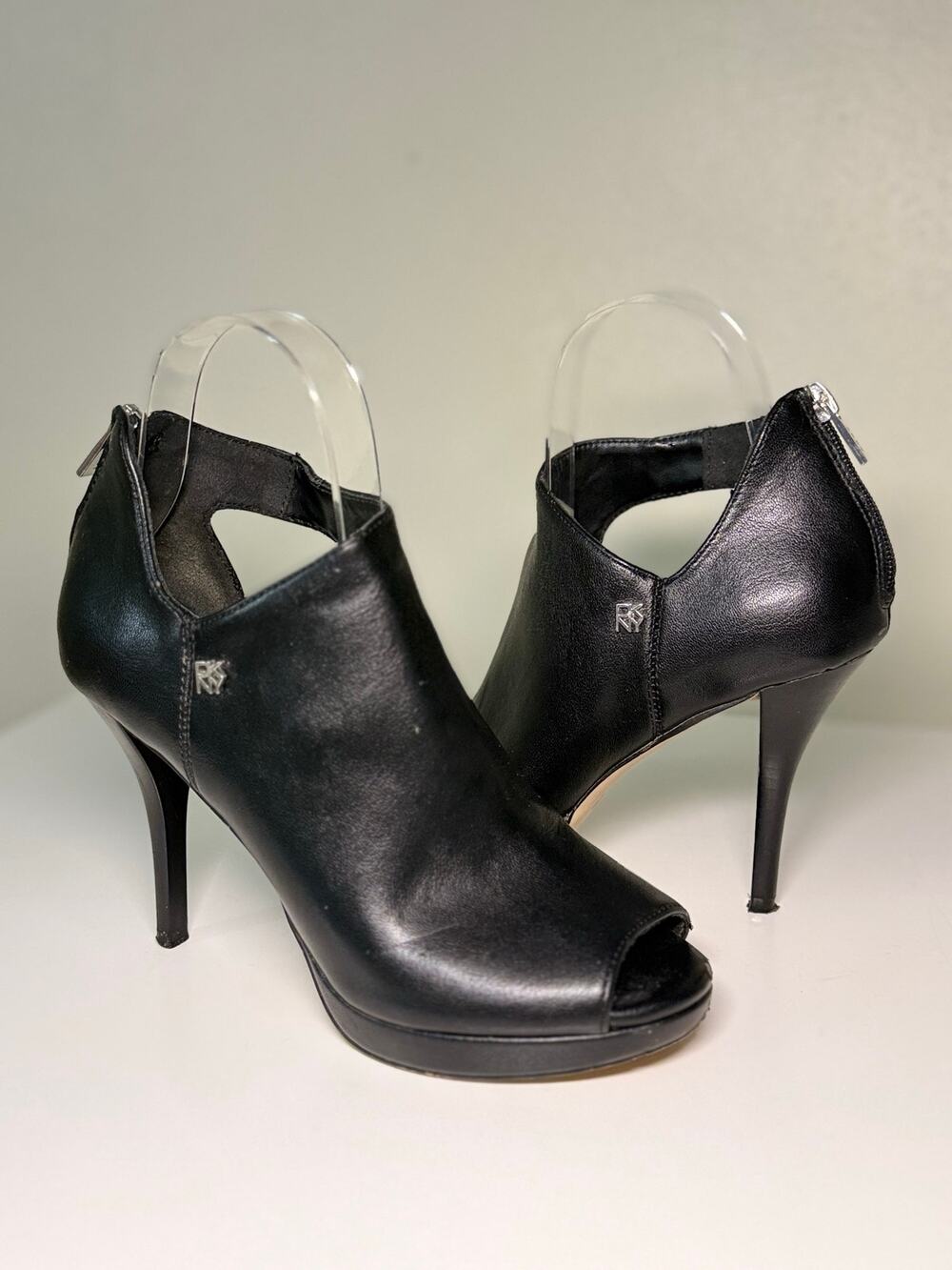 DKNY Black Peep Toe Platform Stiletto Booties Size 6 Y2K